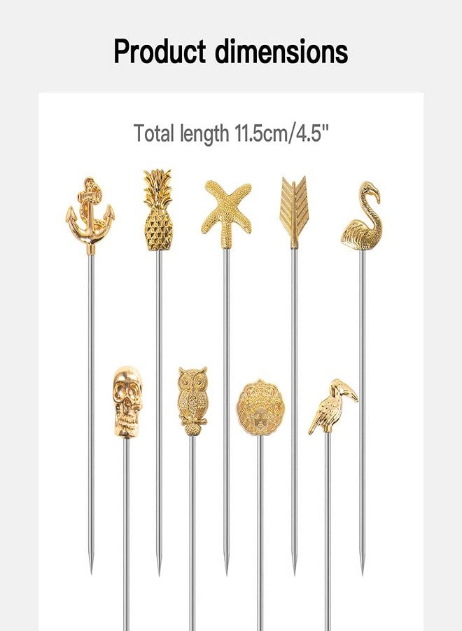 DEEKOUDT Martini Cocktail Picks Reusable Olive Picks Garnish Skewer Fruit Toothpicks Set of 9 (Gold) - Image 2